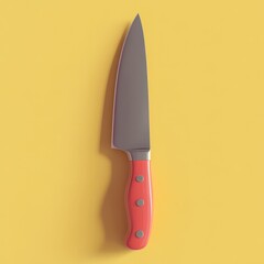 Vibrant Red-Handled Kitchen Knife on Bright Yellow Background