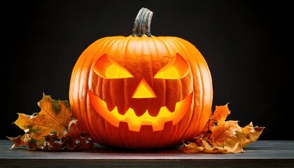 Carved Halloween jack o lantern pumpkin isolated on transparent background