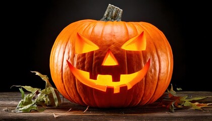 Carved Halloween jack o lantern pumpkin isolated on transparent background