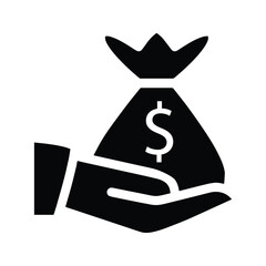 Icon of Hands Holding a Bag of Money. symbol Save money, salary money, invest finance. hand holding dollars. Customizable thin line illustration. Editable stroke.