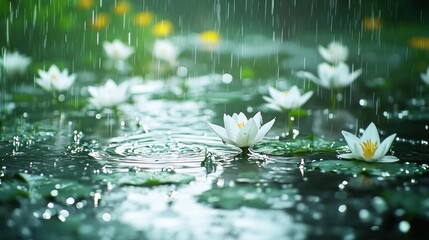 Rain Shower on Lily Pads