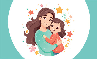 vector of happy mother and daughter, proud mother with daughter