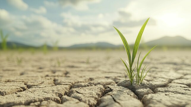 Heatwaves strain water supplies, causing shortages and disputes. 3D illustration in soft hues conveys the tension of this crisis.