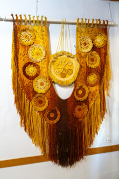 Tapestry of Ukrainian Mykhailo Bilas. Macrame wall. Ukraine, Truskavets - August 10, 2024