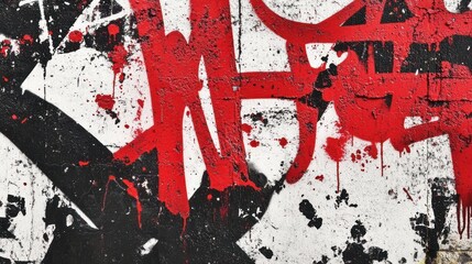Fototapeta premium Abstract black and red graffiti on a white wall.