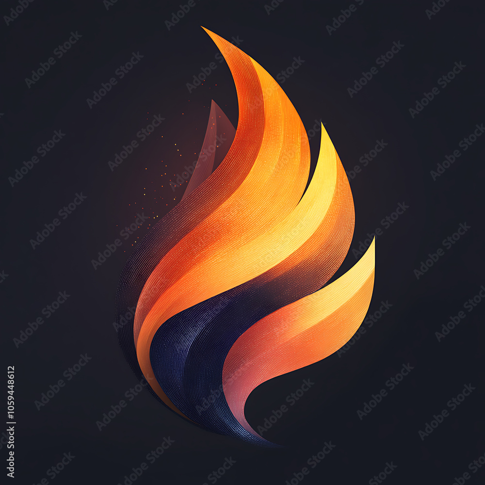 Poster stylized flame design with vibrant orange and blue colors, creating dynamic and energetic visual eff