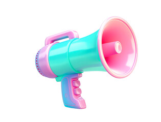 Pink and turquoise megaphone announcing big news on white background,  symbolizes communication and announcements