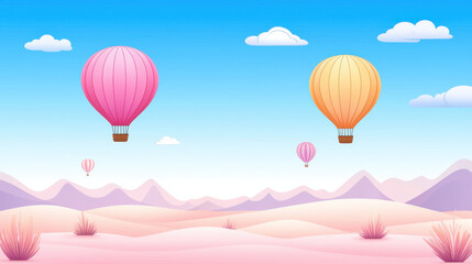Fototapeta premium Colorful hot air balloons flying over serene desert landscape