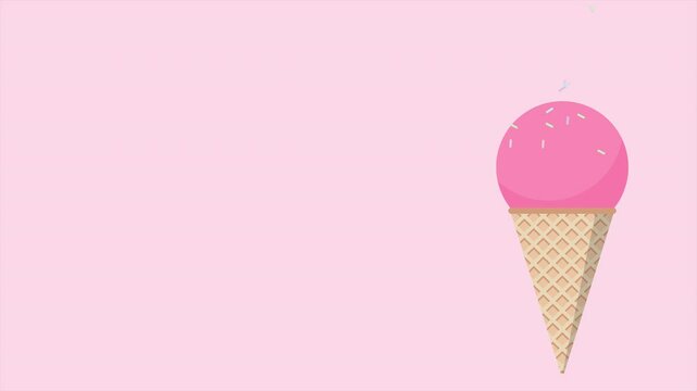 Sweet ice cream animation. Ice cream cone animation. Ice cream cone with topping and colorful sprinkles