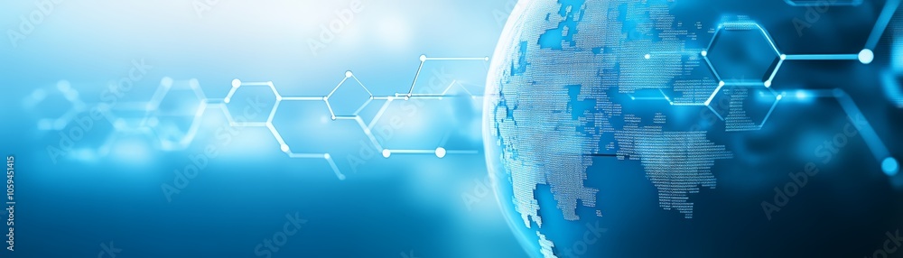 Aufkleber blue and white globe with hexagonal pattern, representing global interconnectedness technological ad