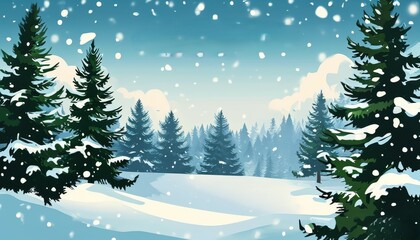 Fototapeta premium winter background with a Christmas tree on the background and falling snow