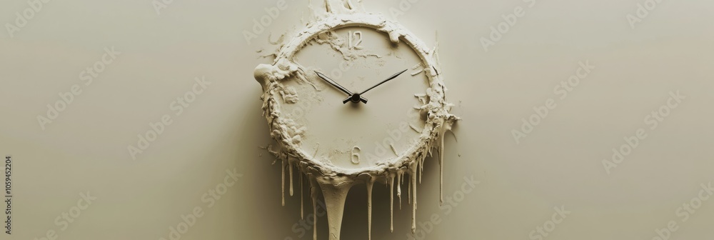 Fototapete a clock with melting hands drips down a wall, symbolizing the fluid nature of time and its inevitabl