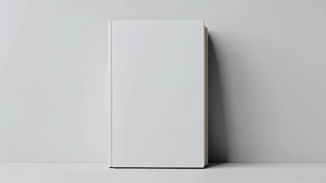 A white book sits against a plain white wall in a studio