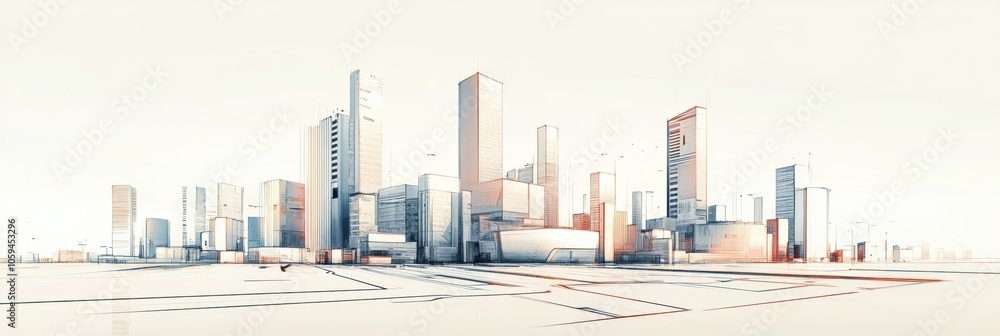 Fototapete the artwork features a futuristic city skyline characterized by sleek structures, geometric forms, a