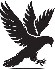 Obraz premium Soaring Silhouette: A powerful black silhouette of a dove in flight, wings outstretched, symbolizing peace, freedom, and hope. 