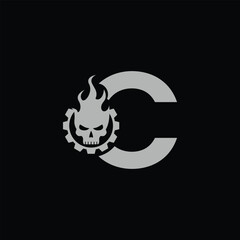 Abstract Skull and Gear Logo With Letter C