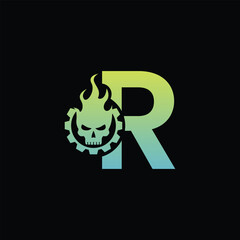 Abstract Skull and Gear Logo With Letter R