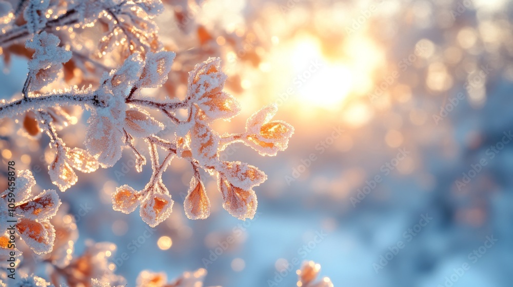 Aufkleber branches adorned with frost catch the warm light of the morning sun. the cold winter atmosphere crea