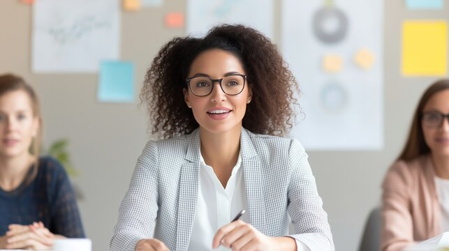 portrait of a businesswoman showing a presentation 
