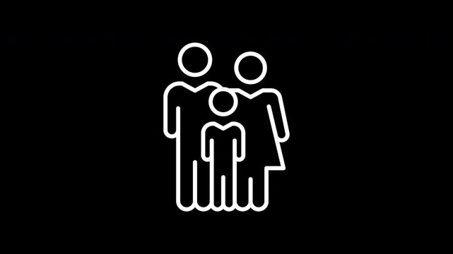 Family with one child line icon. White color line icon animation. 4K video with transparent background