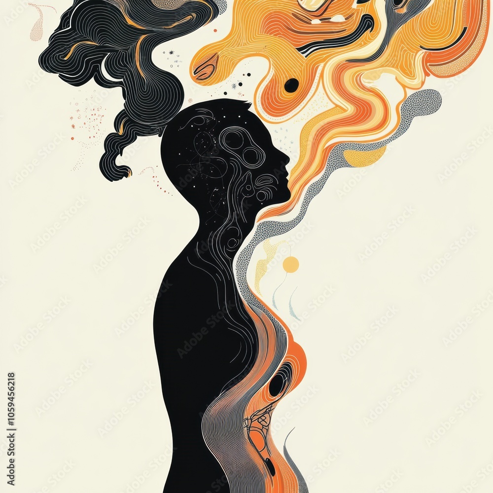 Leinwandbilder a striking abstract silhouette of a person is depicted, releasing colorful swirls that symbolize tho
