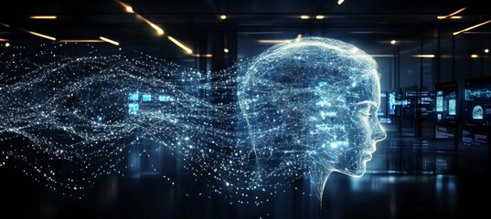 Artificial Intelligence, Big Data Visualization with Digital Brain in Business Office