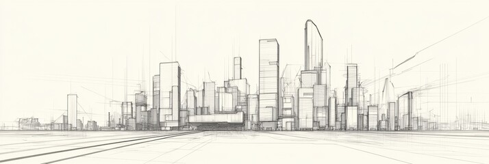 Fototapeta premium A minimalist take on a futuristic city skyline, showcasing geometric shapes and smooth lines on a soft backdrop. Generative AI