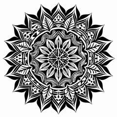 Detailed Black and White Mandala Illustration - Symmetrical Floral Pattern