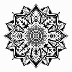 Detailed Black and White Mandala Illustration - Symmetrical Floral Pattern