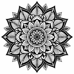 Detailed Black and White Mandala Illustration - Symmetrical Floral Pattern