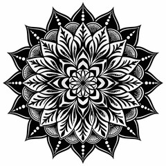 Detailed Black and White Mandala Illustration - Symmetrical Floral Pattern