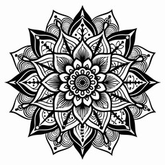 Detailed Black and White Mandala Illustration - Symmetrical Floral Pattern