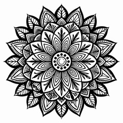 Detailed Black and White Mandala Illustration - Symmetrical Floral Pattern