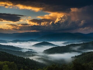 Fototapeta premium Misty Mountain Sunrise