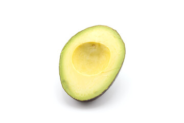 Set of fresh ripe whole and halved avocado isolated on white background.