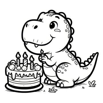 recommend clip art: Tyrannosaurus Rex eating a cake dinosaur coloring page