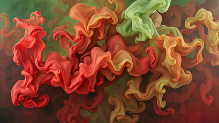 The smoke spreads from green to red. The smoke texture looks realistic, the shadows are realistic, it is an abstract texture image.