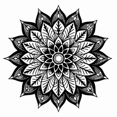 Detailed Black and White Mandala with Geometric and Floral Patterns