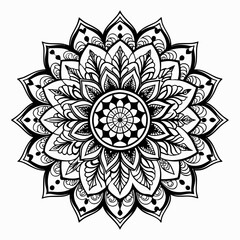 Detailed Black and White Mandala with Geometric and Floral Patterns