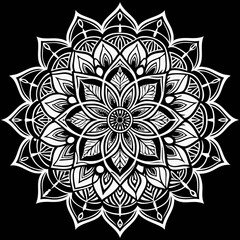Detailed Black and White Mandala with Geometric and Floral Patterns