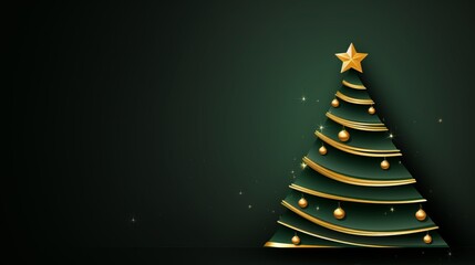 Minimalistic Christmas tree background with white ornaments and a star on a dark green backdrop.