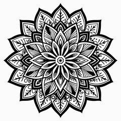 Detailed Black and White Mandala with Geometric and Floral Patterns