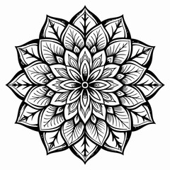 Elegant Symmetrical Black and White Mandala with Floral and Geometric Details