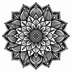 Elegant Symmetrical Black and White Mandala with Floral and Geometric Details