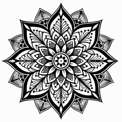 Elegant Symmetrical Black and White Mandala with Floral and Geometric Details