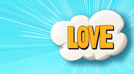 Bold, vibrant 'Love' text in a retro comic style, featuring playful fonts, halftone dots, and dynamic action lines