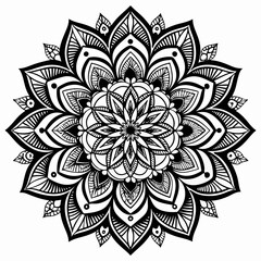 Elegant Symmetrical Black and White Mandala with Floral and Geometric Details