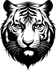 Tiger head Vector Black Silhouette Design For T-Shirt