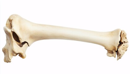 Fototapeta premium Isolated human humerus bone on a solid white background showcasing the anatomy and structure of the upper arm.
