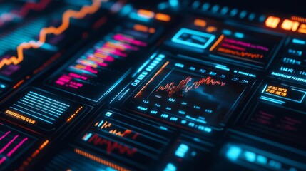 Naklejka premium Company earnings statement, digital hologram, futuristic financial setup